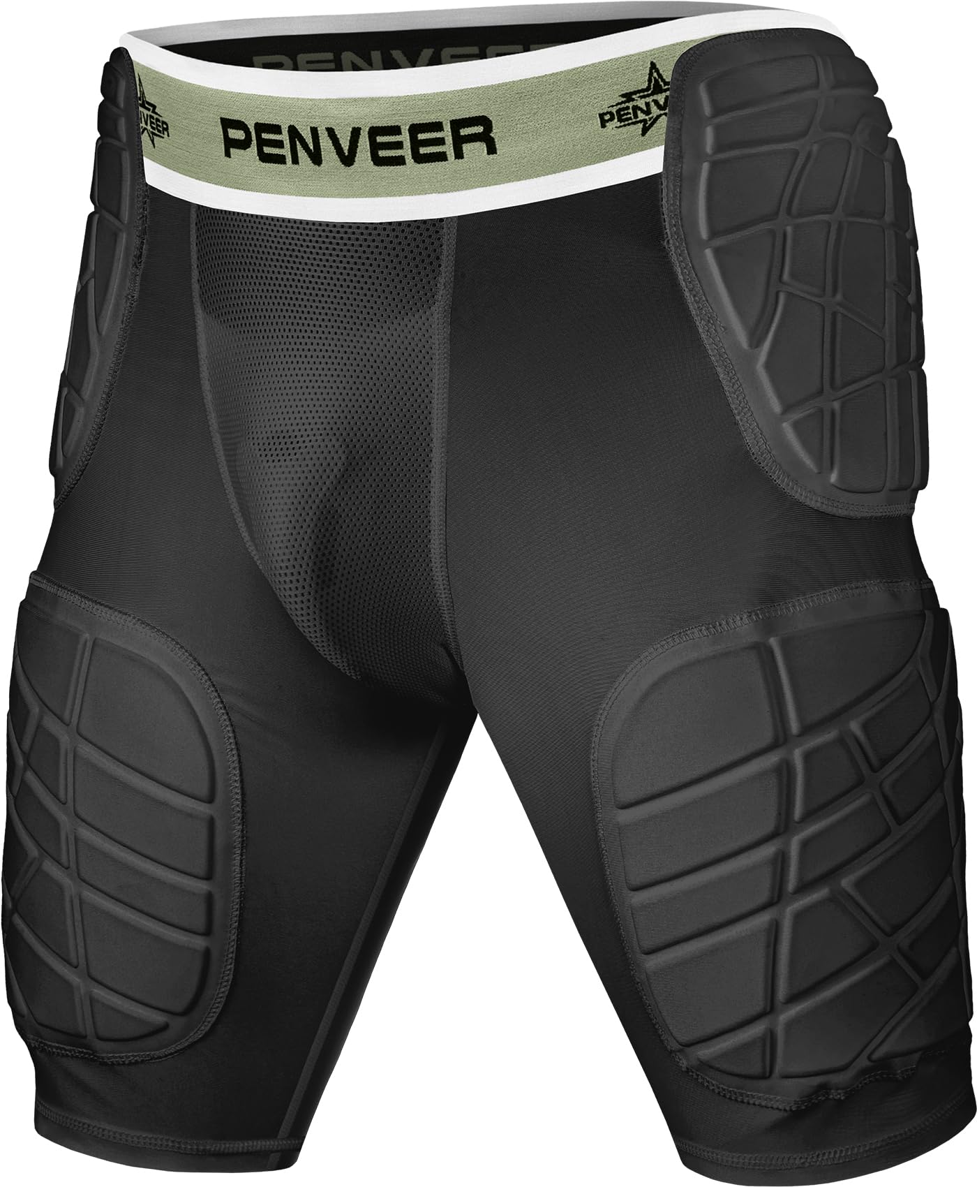 Photo 1 of Penveer 5.0 Adult Football Girdle for Men with Cup Pocket - Padded Compression Shorts with Integrated Hip, Thigh & Tailbone Pads for Maximum Protection (Black, AS)
