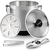 COOKSTYLE Double-Wall Stainless Steel Insulated Ice Bucket With Lid & Ice Tong [3 Liter] Included Strainer Keeps Ice Cold & Dry, Home Bar, Chilling Beer, Champagne, Wine Bottle