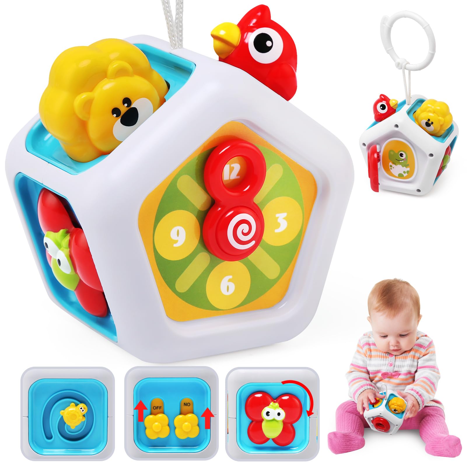 LEADSTAR Baby Activities Busy Board Cube,Montessori Sensory Toys for Toddlers 1-3,Airplane Plane Car Travel Toys Educational Learning,Baby Gifts for 12 18 Months 1 2 One Year Old Infant Boys Girls