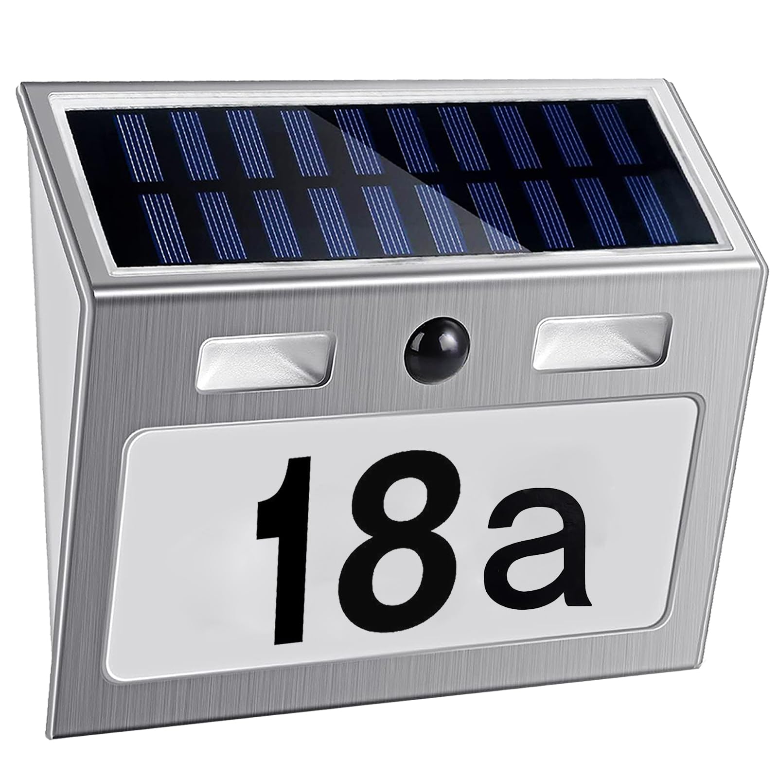 Meision Solar Lights for Outdoor Use with Motion Sensor, Solar Illuminated House Number, Stainless Steel, IP44 Waterproof, 120° Lighting Angle, Modern Style