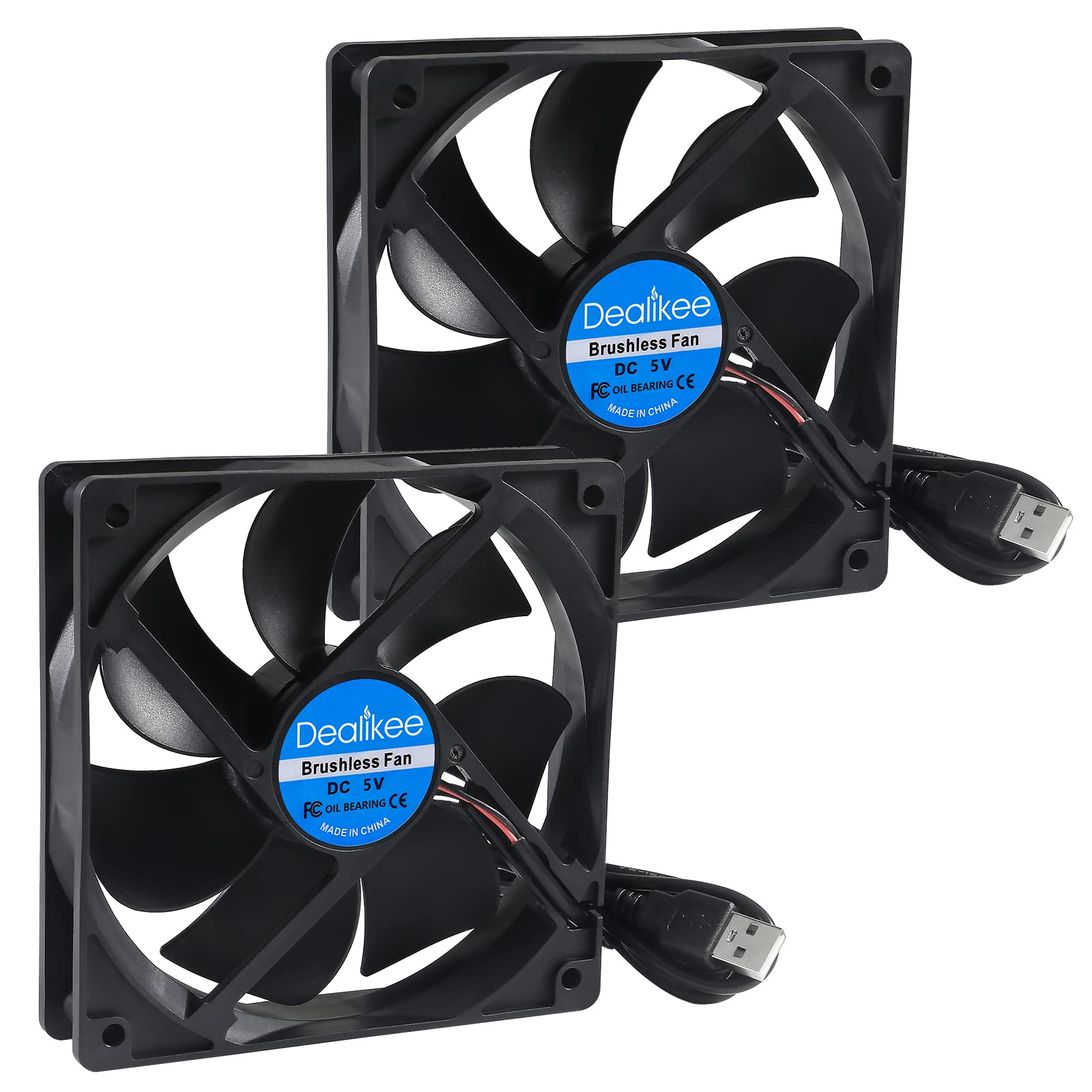 Dealikee 2Pcs 120mm USB Fan 5V Brushless Cooling Fan, 2000 RPM High Speed Fan for Cooling DIY PC Computer Case 3D Printer CPU Coolers Radiators, Low Noise, Plug and Play