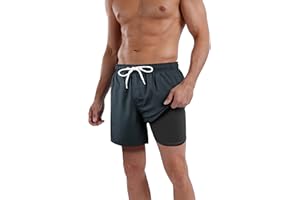 QRANSS Mens Swim Trunks Compression Liner Quick Dry 5.5'' Swimwear Swim Shorts with Boxer Brief Lined