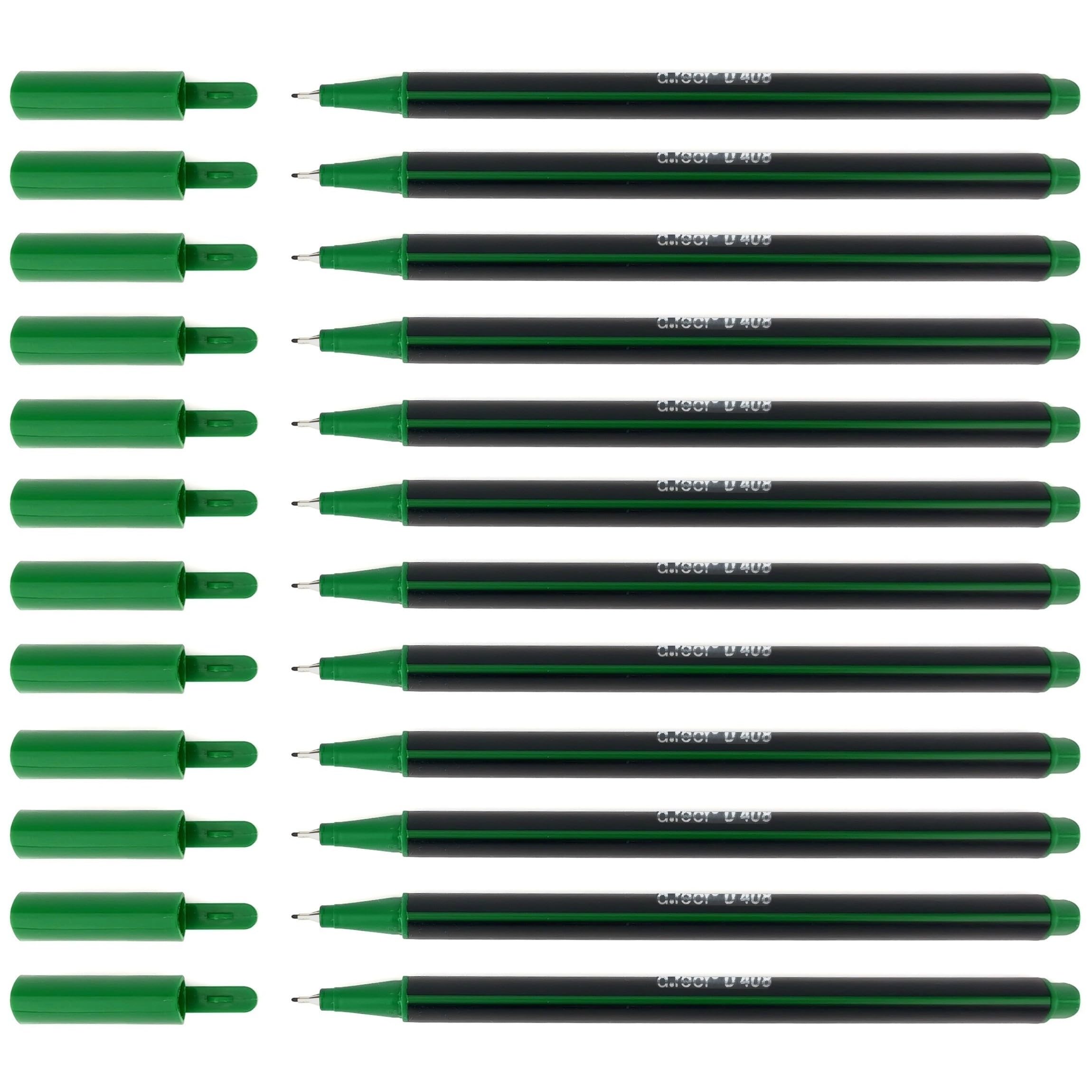 D.RECT D408 Fineliner Pens, Suitable for Everyday Use, Writing and School Supplies, Fine Line Width Approx. 0.4 mm, for School, Office and Home, Pack of 12, Green
