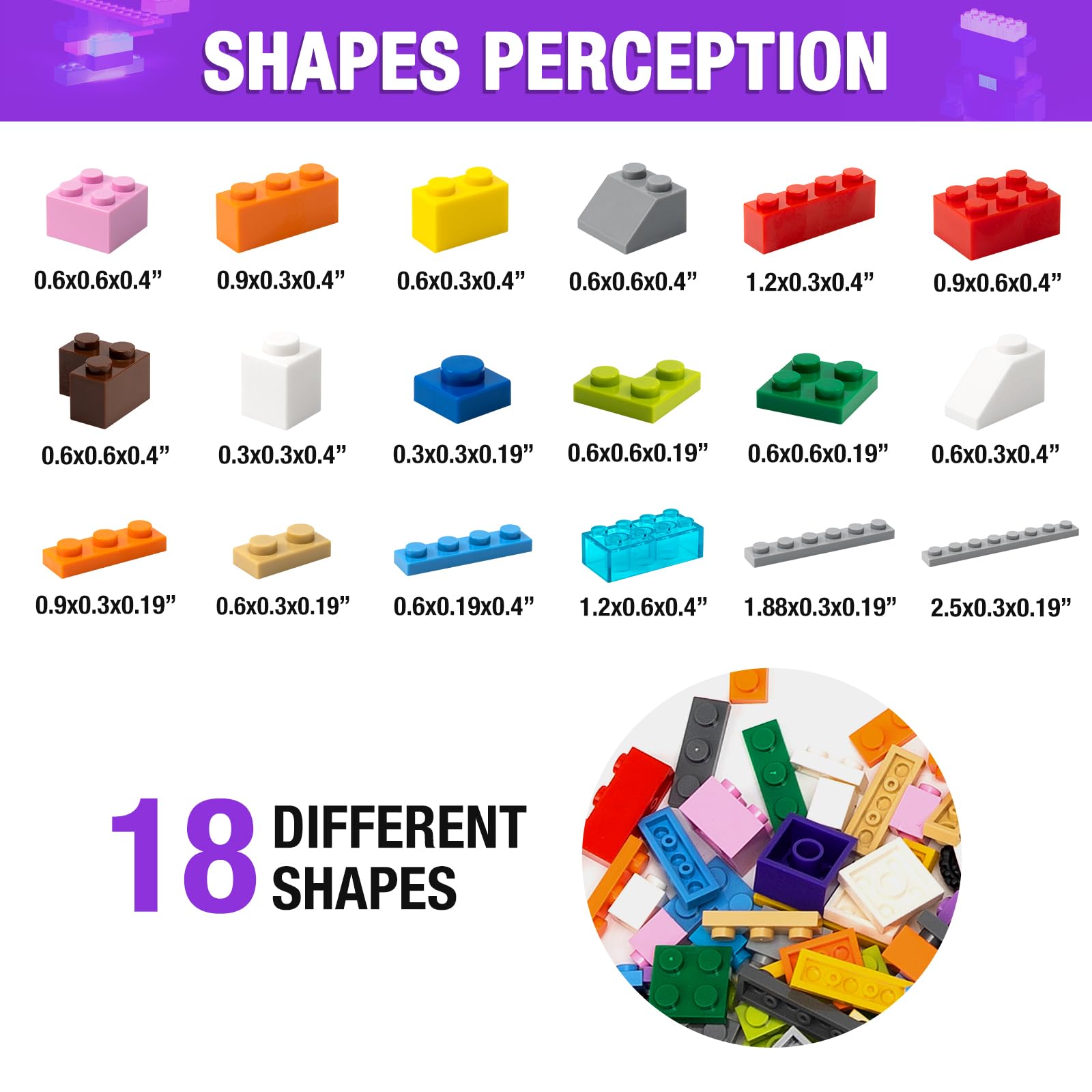 1600 Pieces Building Bricks, Building Bulk Block with 2 Packs 24x24 Studs Sticky Plate and 46PCS Wheel Accessory - Compatible with All Major Bricks, Gfits for Kid - 18 Shape/16 Color