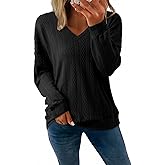 Acelitt Womens Tops Long Sleeve Lightweight Shirts 2025 Fall Fashion Clothing Trendy Tops V Neck Knit Basic Tee