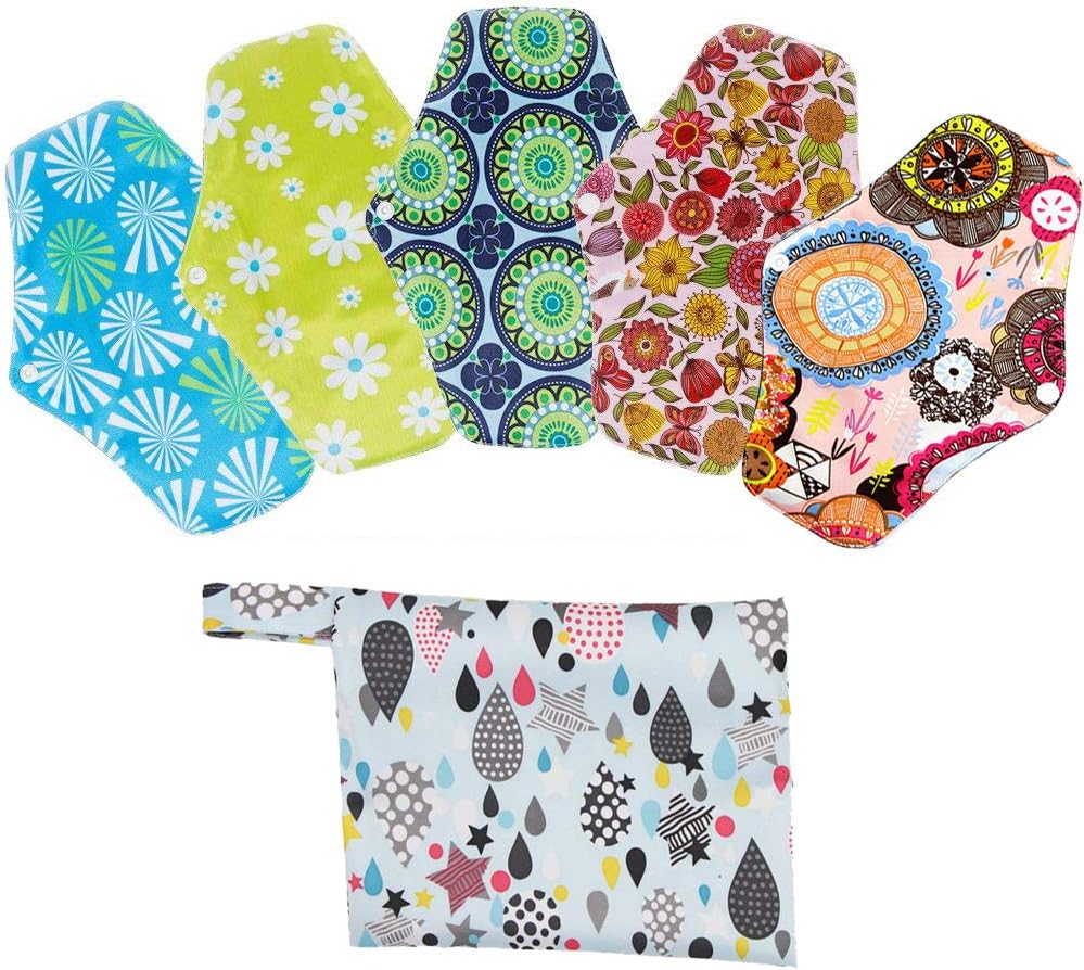 Menstrual Panty Pad, Weforu 5pcs Reusable Washable Sanitary Towel Cloth Pads Washable Sanitary Pad Postpartum Nursing Panty Liner Pads with Panty Bags (Style 1)