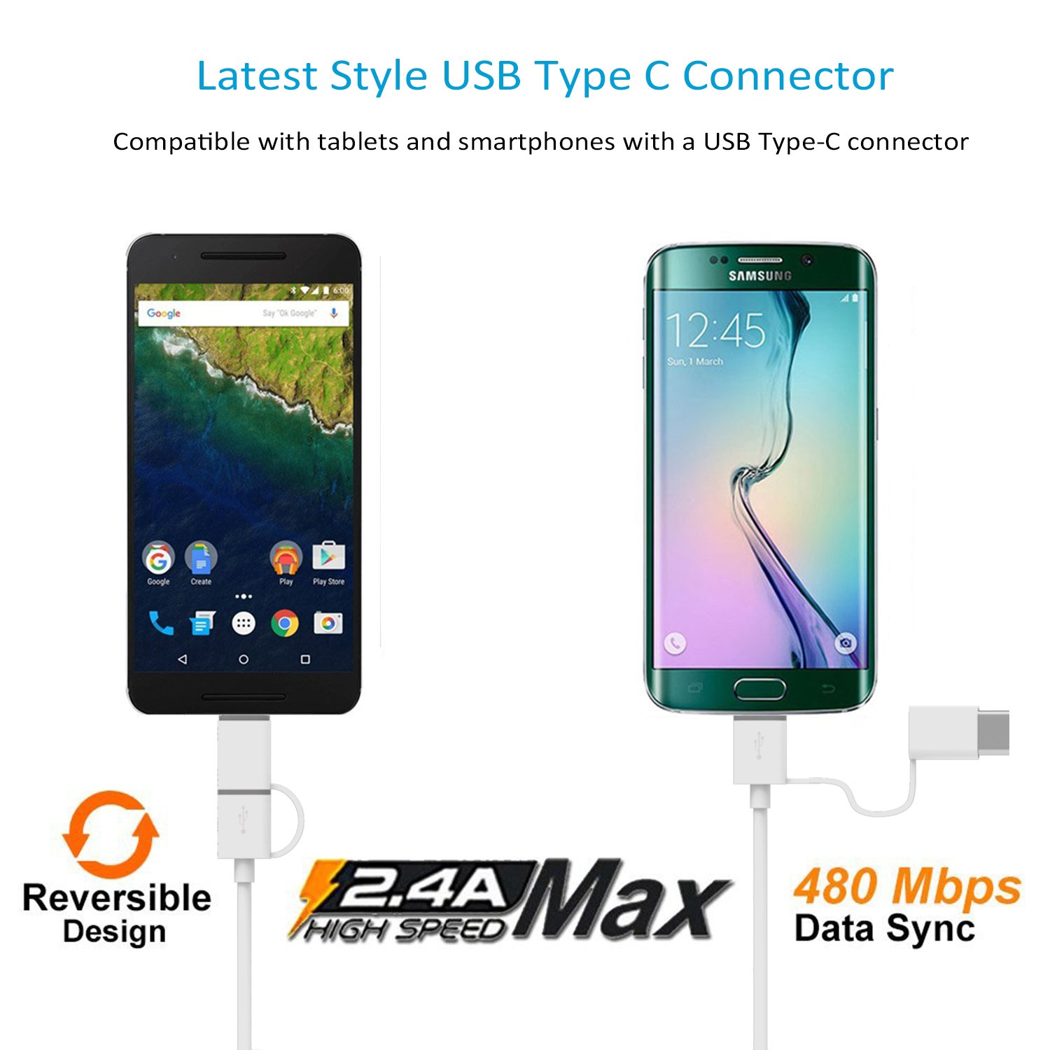 iVoler Quick Charge 3.0 USB C 30W 2-Port USB Wand Ladegerät [QC 3.0 + Qsmart Port 5V /2.4A] Reise Adapter Ladeadapter Charger Ladestecker Netzteil mit 2-in-1 Micro USB & Type C Kabel für Samsung Galaxy S9/S9+/S8/S8+/S7/S7 Edge/S6/S6 Edge/Ed