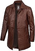 fjackets Men's Leather Coat - Real Lambskin 3/4 Length Long Jacket | Carcoat Style Outerwear
