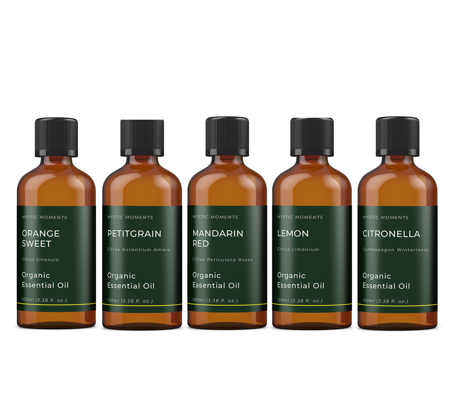 Mystic Moments | Citrus Organic Essential Oil Gift Starter Pack 5x100ml | Citronella, Lemon, Mandarin Red, Orange Sweet, Petitgrain | Perfect as a Gift