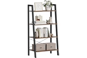 VASAGLE Ladder Shelf, 4-Tier Bookshelf, Storage Rack, Bookcase with Steel Frame, for Living Room, Home Office, Kitchen, Bedro