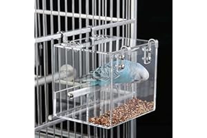 ENOYOO Big Bird Feeder Seed Catcher Tray Hanging Cup Food Dish for Cage for Birds Lovebirds Cockatiels Canaries Sun Conures, Second Generation Bird Feeder