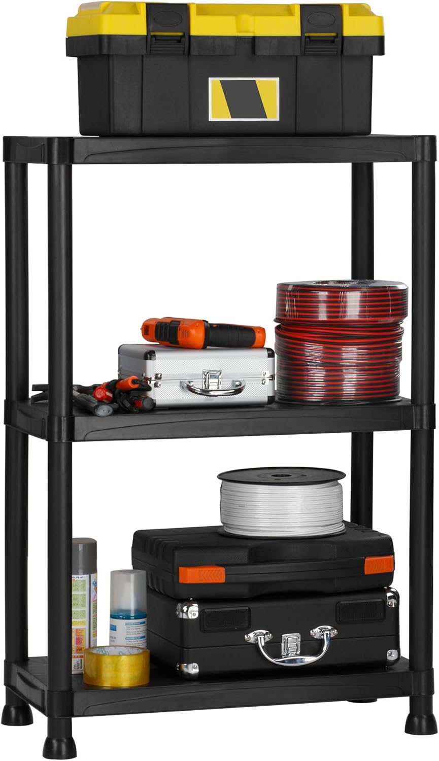 VonHaus 3 Tier Plastic Shelving Unit Weatherproof Shed Storage Lightweight, Compact & Easy