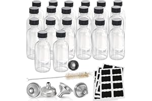 HADATIDO 20pack Shot Bottles With Caps,Whiskey Sample Bottles 2oz Glass Shot Wellness Bottles for Homemade Liquor,Juice,Ginger Shots,Potion,Vanilla Extract,Tincture,With Funnels,Labels,Brush,No Leakag