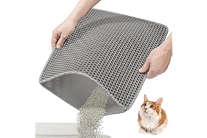 DVHNMK Cat Litter Mat Cat Litter Trapping Mat,30"x21" Cat Litter Mat Grey Trapping for Litter Box,Honeycomb Double Layer Design,Urine and Water Proof Material,Scatter Control,Less Waste,Washable Easy Clean