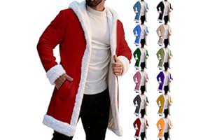 ZRBYWB Christmas Men's Long Cardigan Hoodies Women Unisex Santa Claus Xmas White Faux Fur Trim Warm Hooded Coat with Pocket