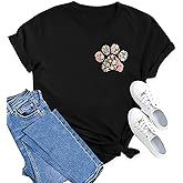 ELDPS Women's Dog Paw Print Shirt: Cute Dog Mom T-Shirt with Casual Short Sleeve