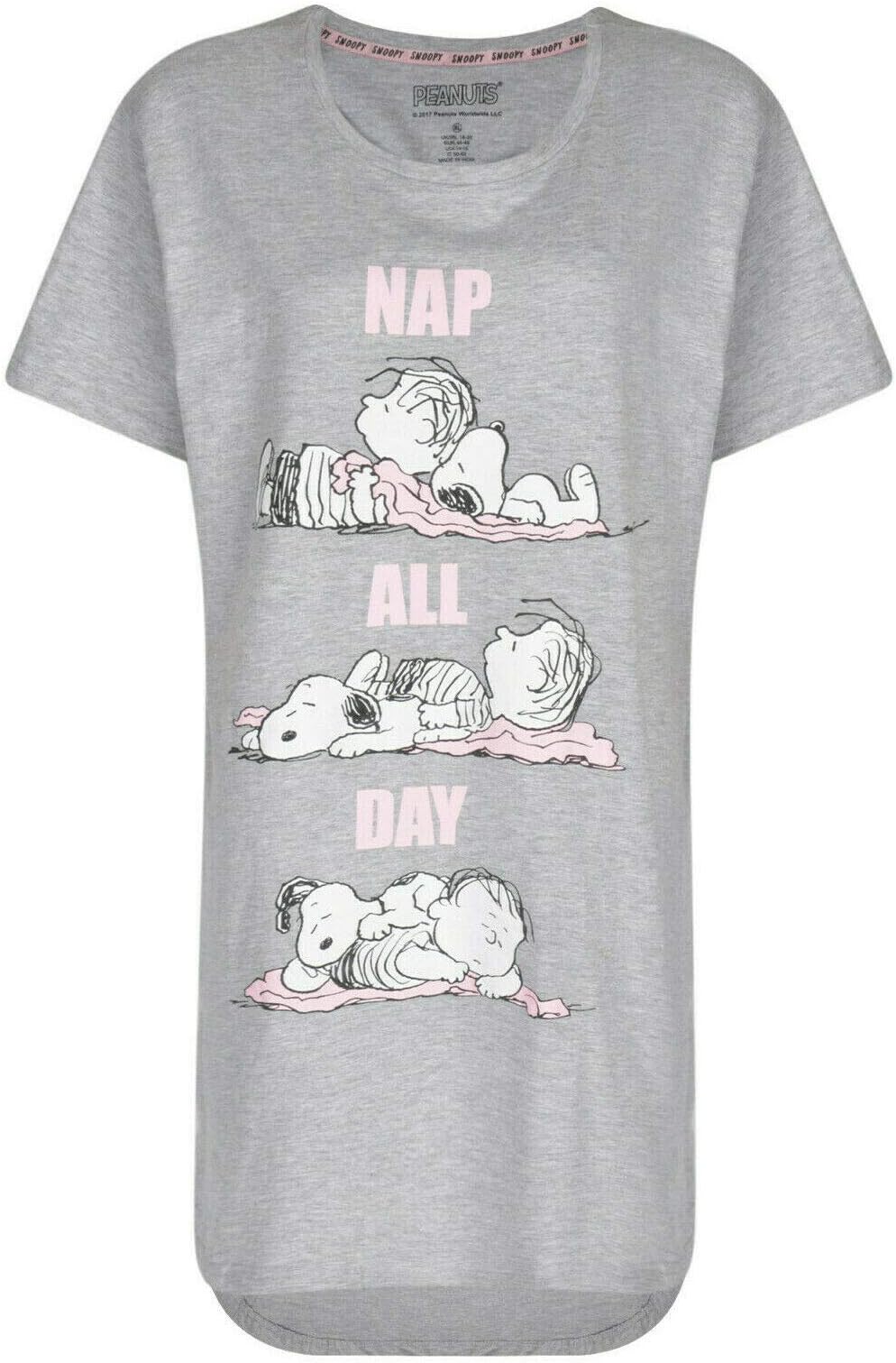 Ladies Nightie Snoopy EX UK Store NAP All Day UK 6-20 Grey Nightdress