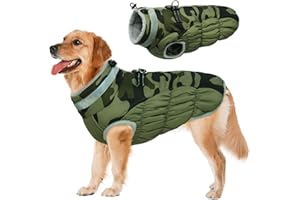 LeLePet Dog Coat, Windproof Camo Cold Weather Coat, Fleece Lined, Reflective, Adjustable, Turtleneck, Size S