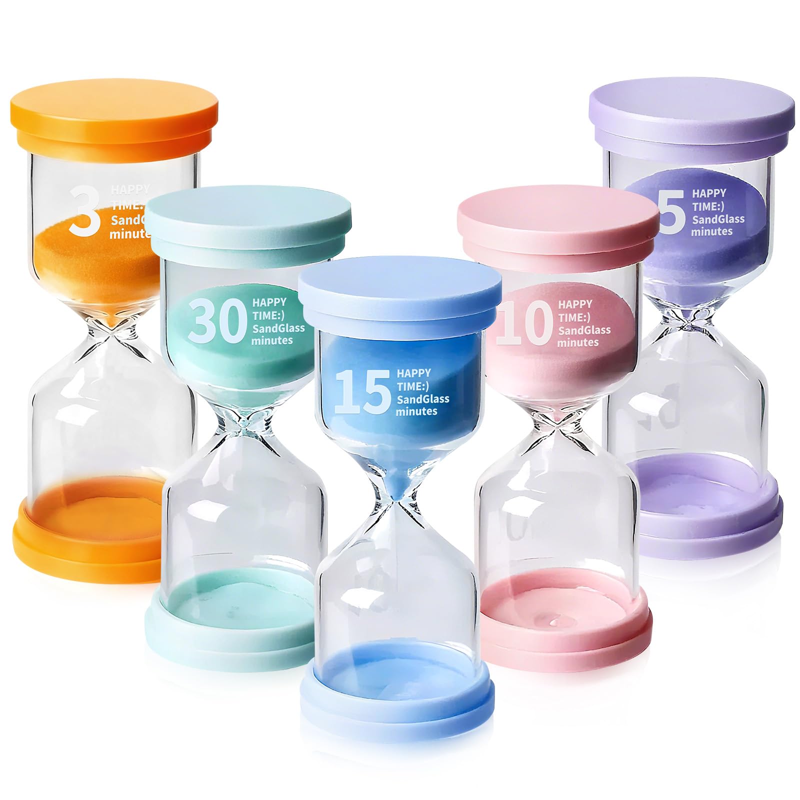 5 Stück Sanduhren Set für Kinder, Sanduhr Set Kinder, 5 Macaron Farben, 3/5/10/15/30 Minuten Buntes Sanduhren, Zeitmesser Sanduhr, für Küche, Office Deko,Kinderleben