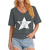 LOMON Womens V Neck Cotton T Shirts Summer Casual Cute Short Sleeve Flowy Fashion Tops Loose Fit Basic Tees