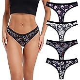 TenderTouch Women's Heart & Strawberry Print Thong Panties 4-Pack, Sweet & Cute Underwear for Valentine's Day Gifts