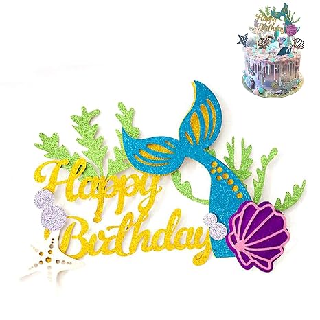 YeeStone Meerjungfrau Kuchen Toppers Glitzer Meerjungfrau Kuchendekoration Alles Gute Zum Geburtstag Kuchen Picks - Für Meerj