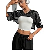 MakeMeChic Women’ S Jersey Shirts Y2k Graphic Tees Oversized Crop Tops Shrugs Streetwear