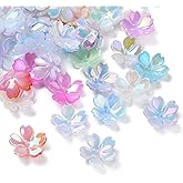 LiQunSweet 100 Pcs 9 Colors Opaque Cherry Blossoms Flower Acrylic Bead Caps Spring Floral Spacer Beads for DIY Jewelry Bracelet Craft Accessory Supplier