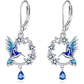 Hummingbird Earrings Jewelry Gifts Sterling Silver Hummingbird Dangle Earrings with Flower Birthday Gifts for Women