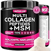 Venture Pal Multi Collagen Powder Type I, II, III, V, X – Hydrolyzed Collagen Peptides MSM, GC, Hyaluronic Acid Vitamin C | Collagen Supplement for Women | Joint, Hair, Skin & Nail Support | Non-GMO