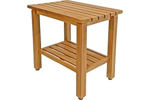 Asta Spateak Select Pavia Solid Teak Indoor Outdoor Shower/Bath/Spa Stool Bench with Bottom Shelf, Fully Assembled, RB-101