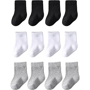 Marchare Baby Crew Socks Baby Cotton Socks 12-Pack Newborn Baby Sock 0-3/3-6 Months for Infant Baby Boys Girls
