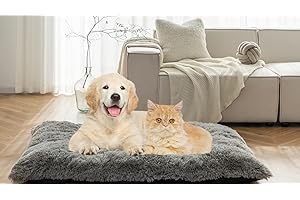 Auemtyn Dog Beds for Large Dogs,48"x29"x4"Dog Bed Crate Pad,Plush Dog Crate Mat with Anti-Slip Design,Washable Fluffy Faux Fur Kennel Pad for Large Medium Small Dogs and Cats