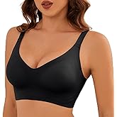 Simness Bra for Women, Seamless Deep V Wireless Smooth Bra - Push Up, No Underwire, Bralettes - Full Comfort for Sport & Everyday (Ebony, M)