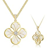 Elfgrass 925 Sterling Silver Platinum Plated Four Leaf Clover Necklace for Women Mother of Pearl Pendant with CZ Dainty Fashion Jewelry Gift for Wife, Mom, Daughter or Girlfriend