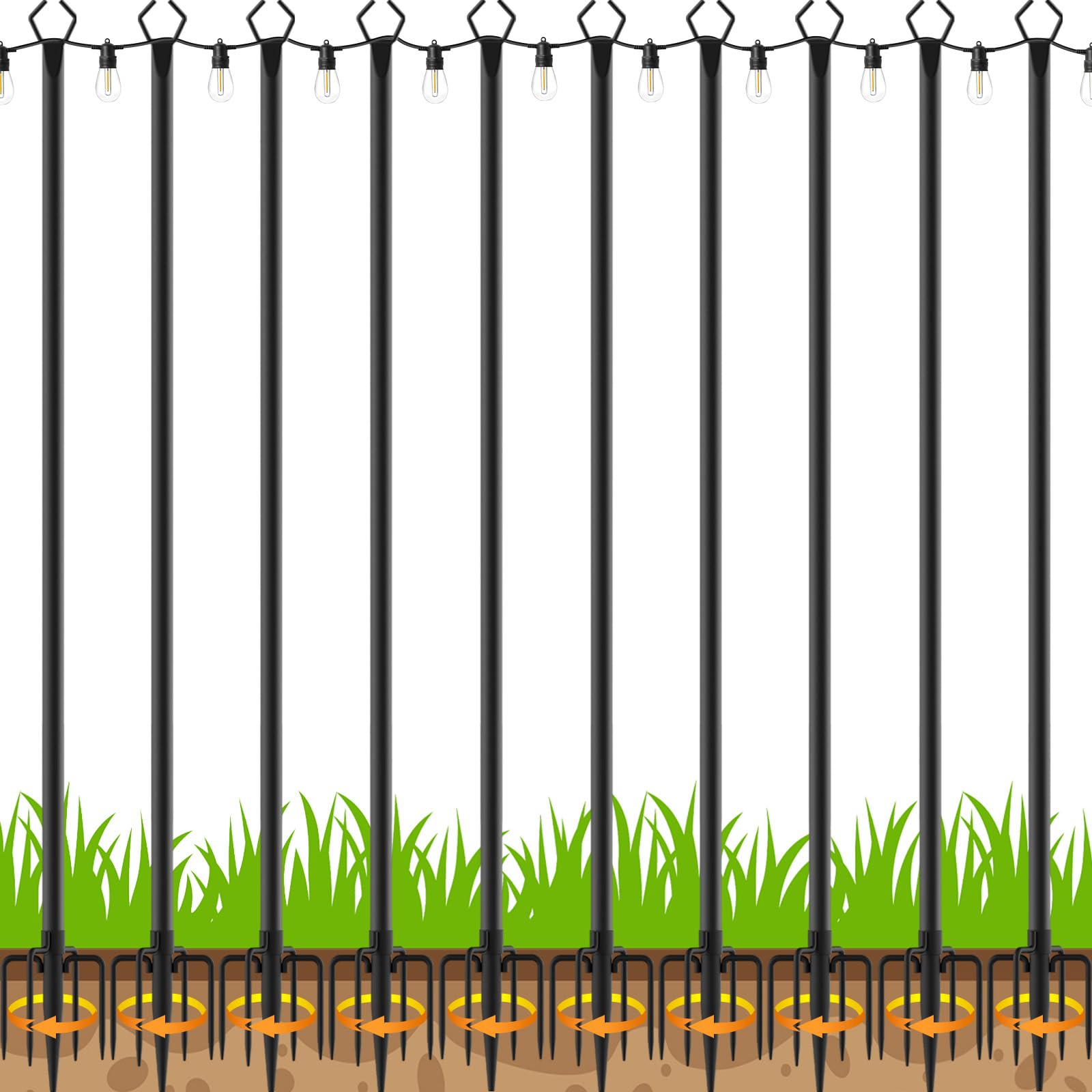 Photo 1 of 10 Pack 10 FT String Light Poles,Metal with Fork Lights Poles for Outdoor String Light, Rustproof Heavy Duty for Outside Garden,Patio,Wedding,Backyard,Deck,Party