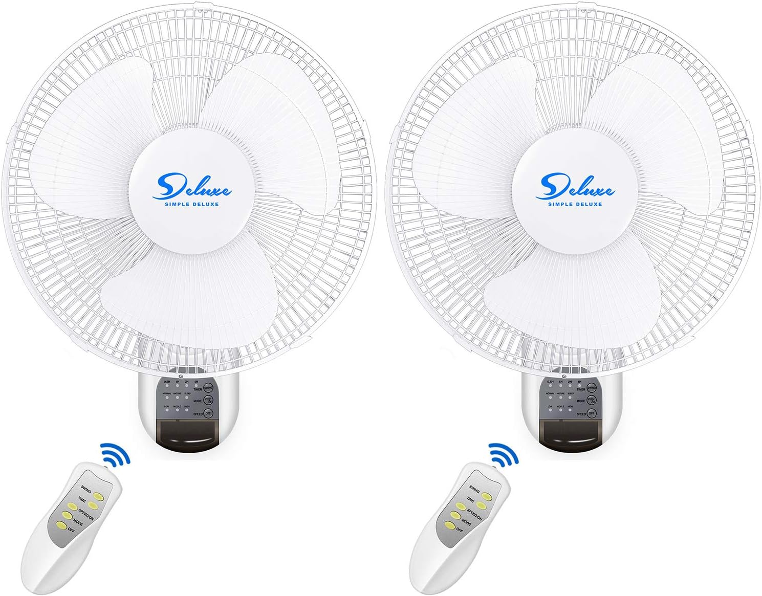 Simple Deluxe 2 Pack-16 Inch Digital Wall Mount Fan with Remote Control 3 Oscillating Modes, 3 Speed, 72 Inches Power Cord, white