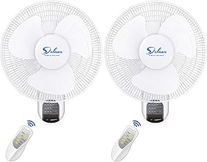 Simple Deluxe 2 Pack-16 Inch Digital Wall Mount Fan with Remote Control 3 Oscillating Modes, 3 Speed, 72 Inches Power Cord, white