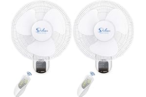 Simple Deluxe 16 Inch Wall Mount Fan with Remote Control, 3 Oscillating Modes, 3 Speed, Timer，2 Pack
