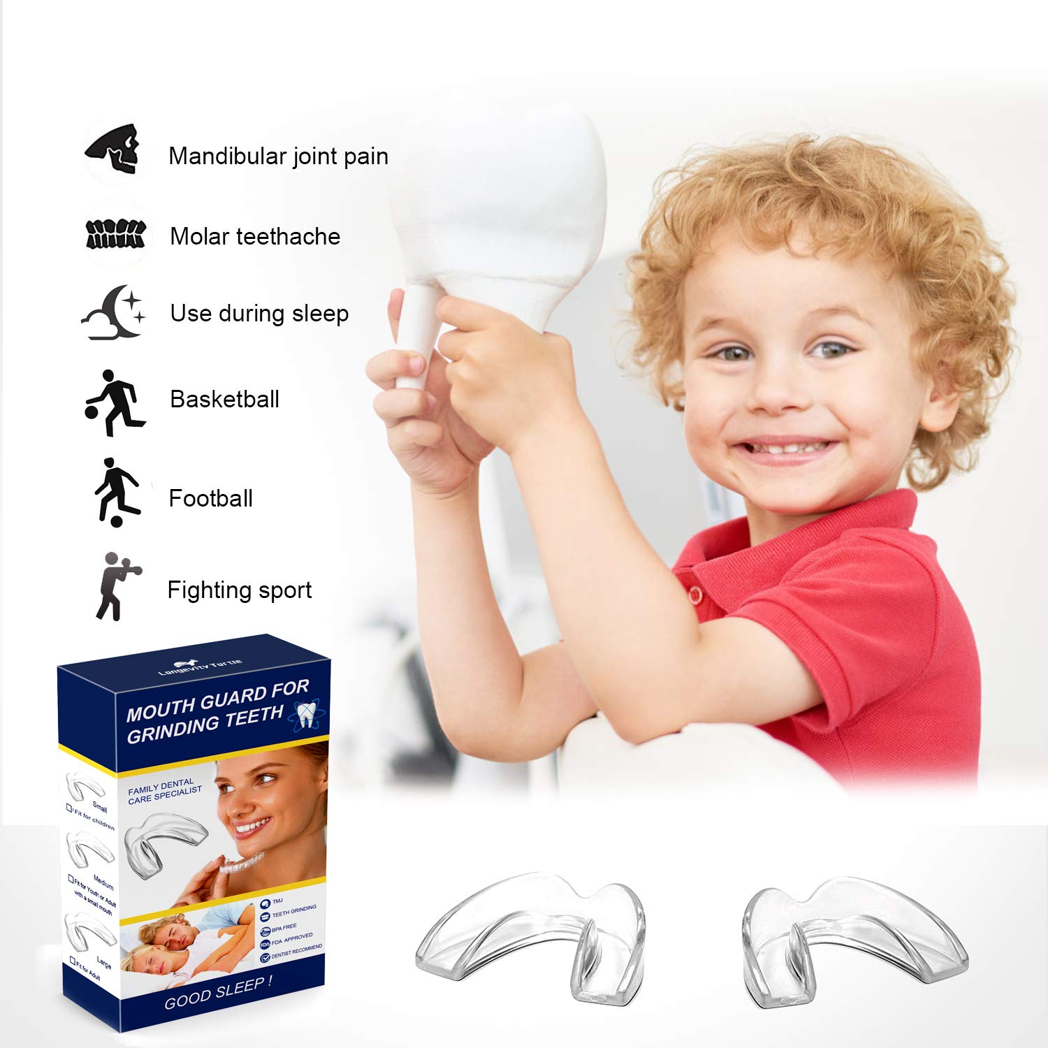 Moldable Small Size Night Mouthguard for Kids, Set of 4 BPA Free Moldable Mouth Guard for