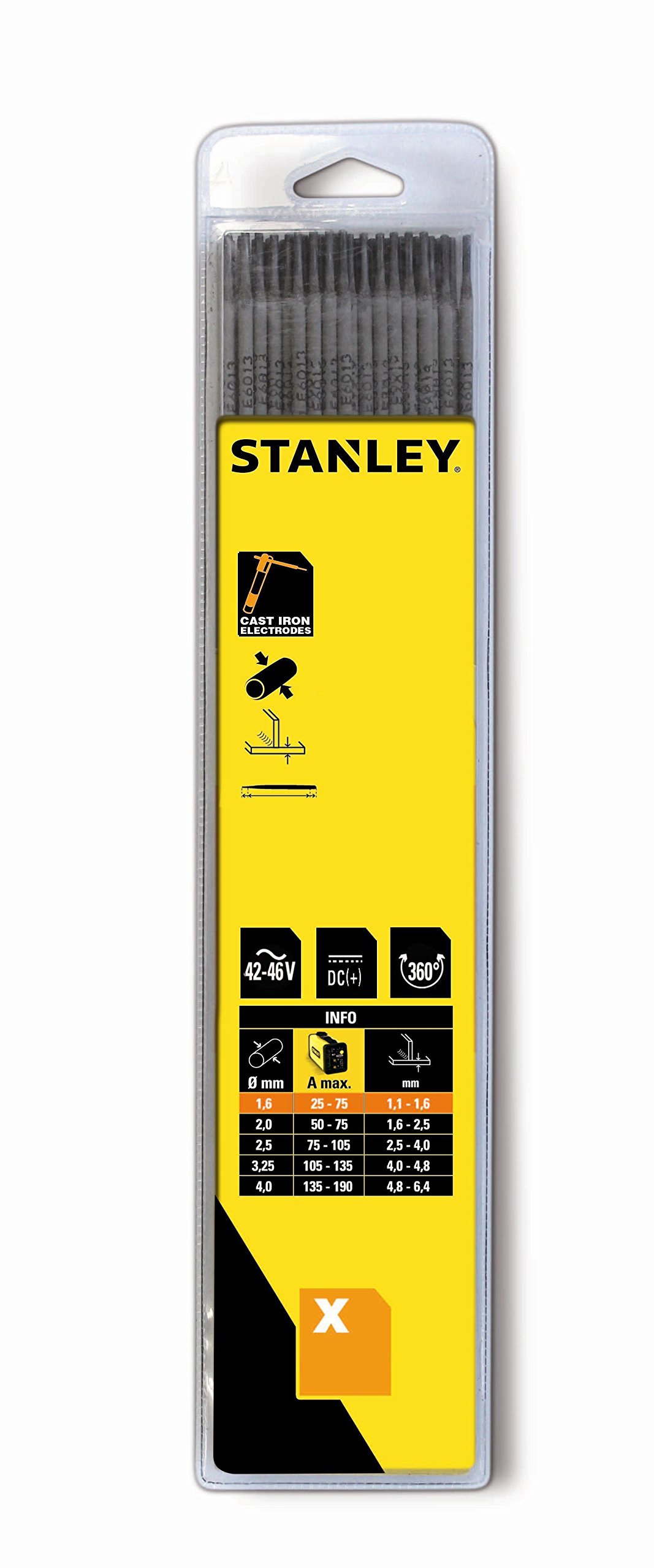 STANLEY SWA90028 2.5 mm Welding Electrodes for Cast Iron (Pack of 12)