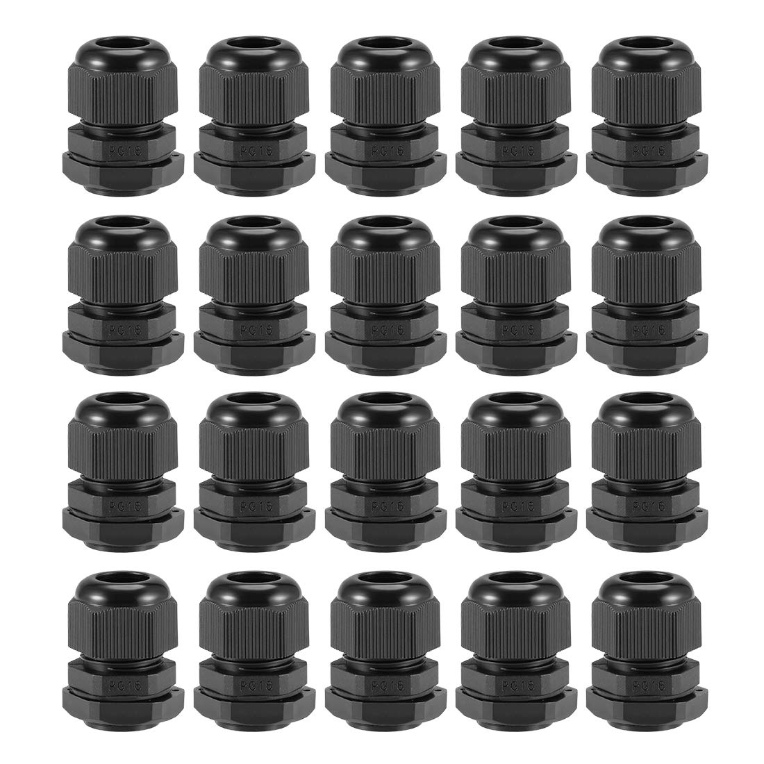 sourcing map PG16 Cable Gland 10mm-13mm Wire Hole Waterproof Nylon Joint Adjustable Locknut with Washer Black 20pcs