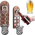 KERHAND Beer Gifts-Wall Mounted Bottle Opener,Wood Bottle Openers with Magnetic,Wall Mounted Corkscrew for Fridge,Good Gift for Men & Home Bar & Beer Bar & Outdoor Bar