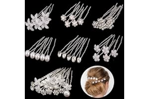 loraleo 30Pcs Bridal Wedding Hair Pins Flower Crystal Pearl U Shape Diamond Hair Clips Rhinestone Hair Accessories Handmade F