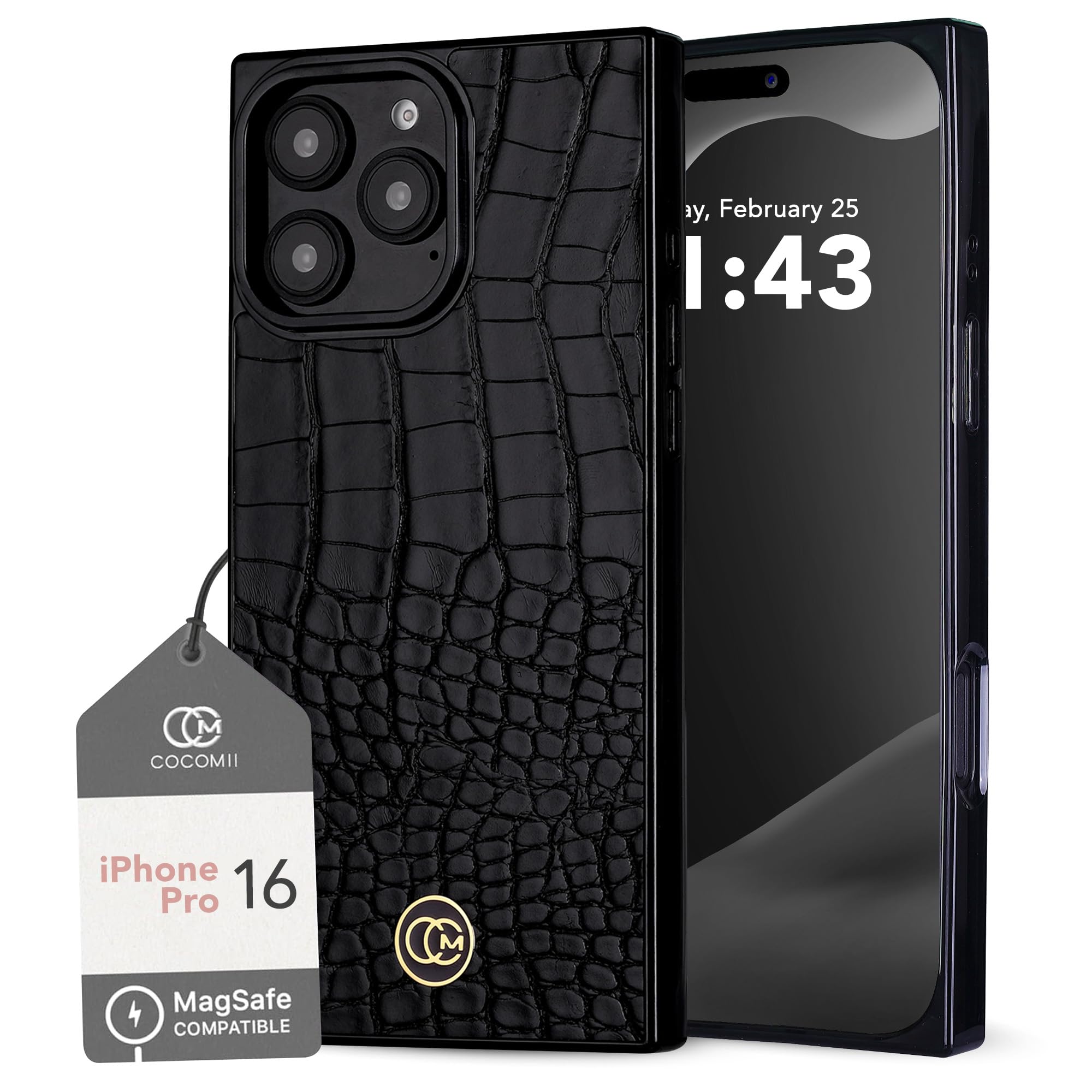 Photo 1 of Cocomii - Rectangle Case Compatible with iPhone 16 Pro - Compatible with MagSafe, Crocodile Leather, Fashionable Pattern, Matte, Magnetic Phone Case for iPhone 16 Pro 6.3 inch, Black