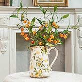 Vintage Lemon Ceramic Vase with Handle, Retro Ice Glazed Crack Farmhouse Pitcher Vase for Home Decor, Living Room, Shelf, Office, Rustic Table Centerpiece 9 Inch