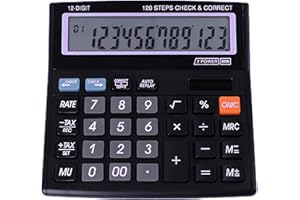 WZIOEPUL Office Desk Calculator 12 Digits with Solar Power and Easy to Read HD LCD Display, Big Buttons, for Financial Affairs,Home, Office, School, Class and Business,with Battery,Blck