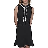 Karl Lagerfeld Womens Belted Sleeveless Scallop Trim Collared A-line Mini Dress