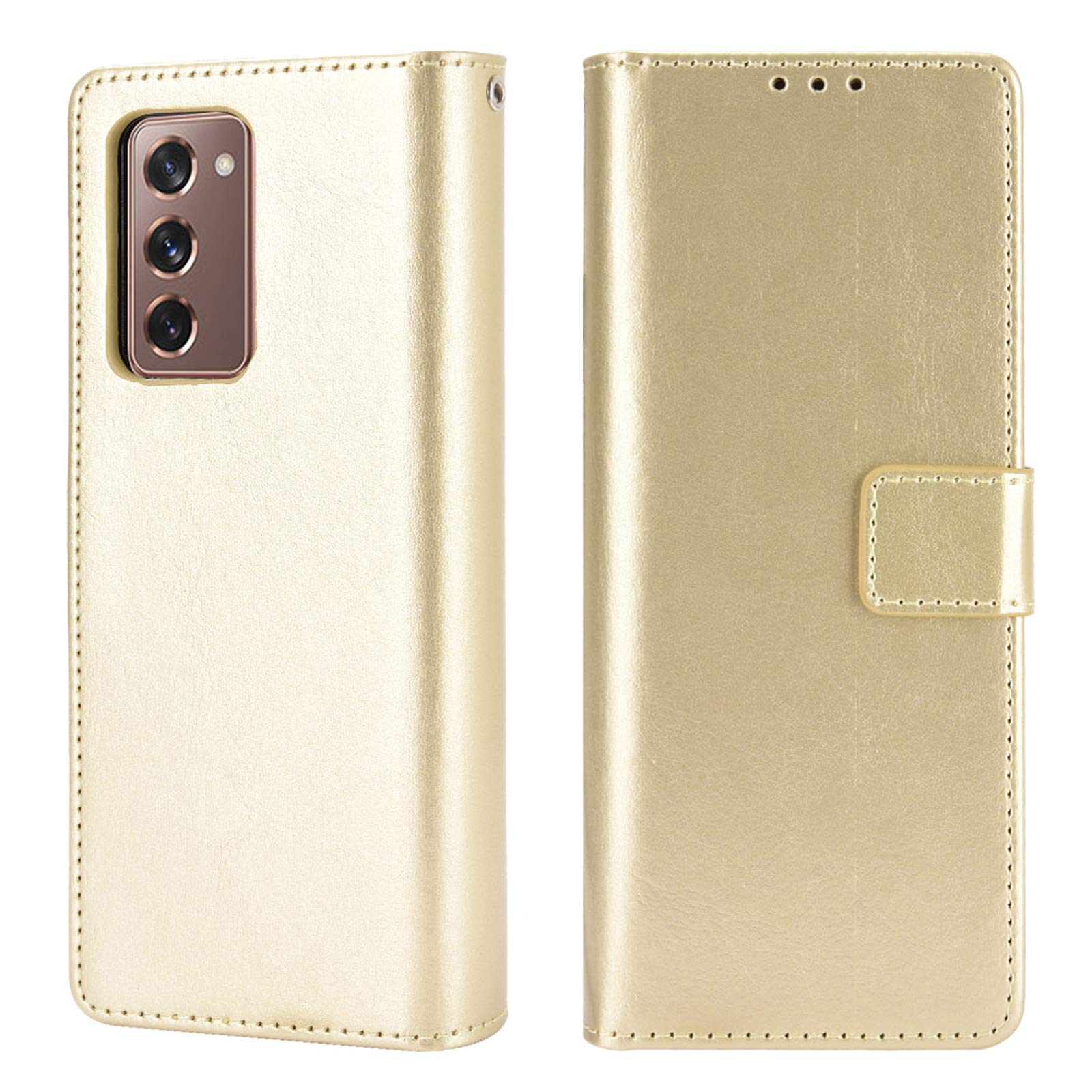 Miimall for Samsung Galaxy Z Fold 2 Flip Case, Retro Premium Leather Wallet Case with Card Slots Magnetic Closure Protective Cover Case for Samsung Galaxy Z Fold2 2020 - Gold
