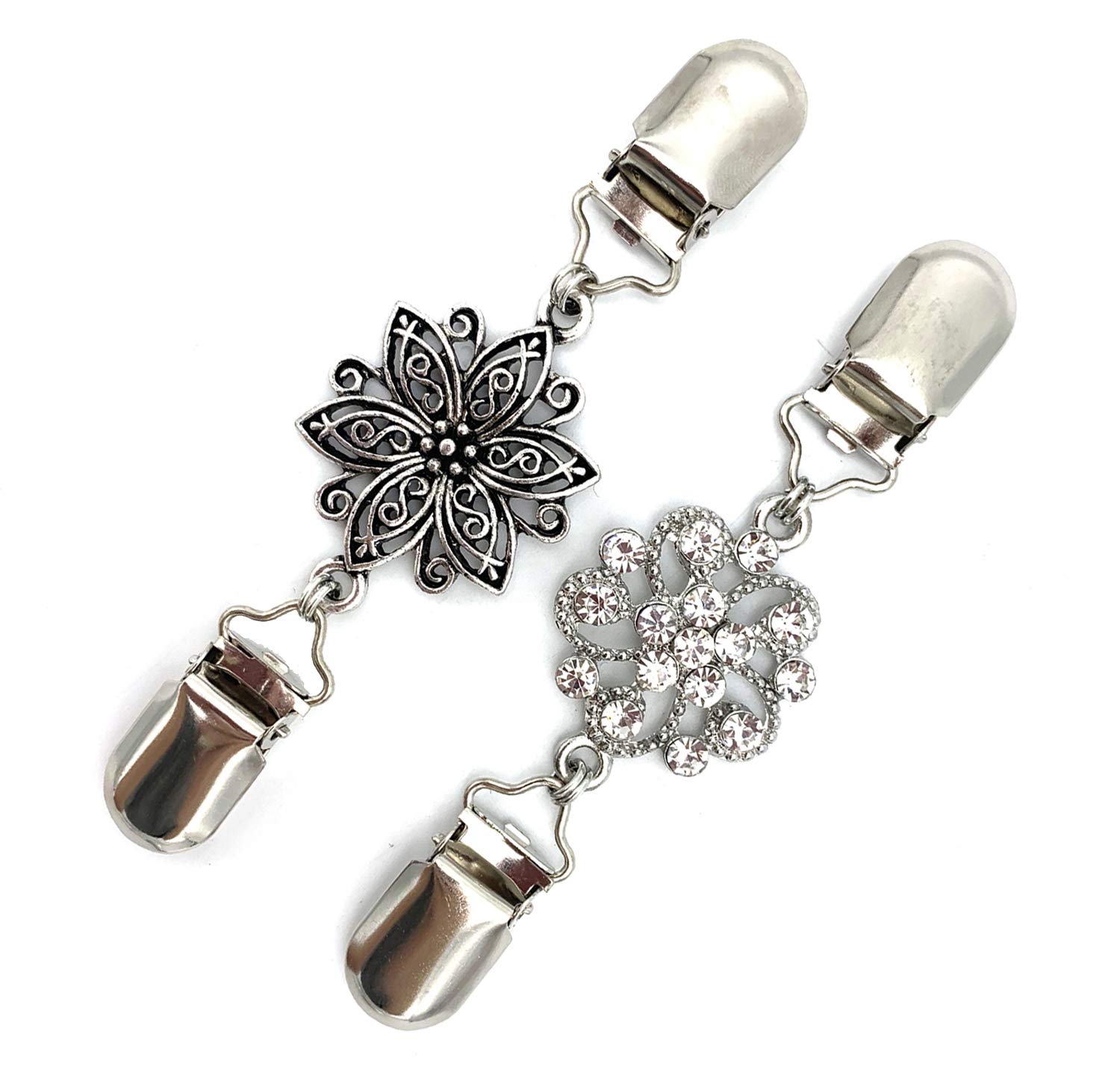 CAREOR Women Vintage Carved Diamond Hollow Cardigan Sweater Pin Shawl Brooch Clips Shirt Dress Collar Clip Winter Scarf Clasps Charm Accessories for Elegant Women, 2 Flowers